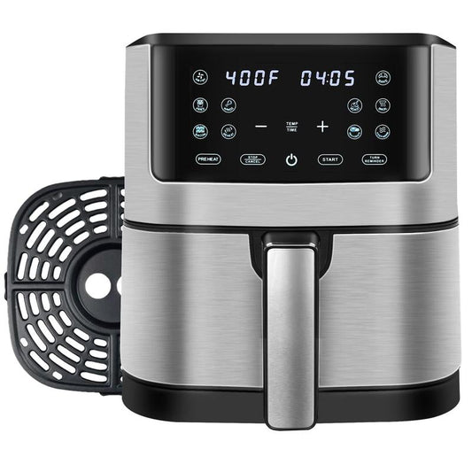 8 Qt Digital Air Fryer with 10-One Touch Presets, Stainless Steel, Black