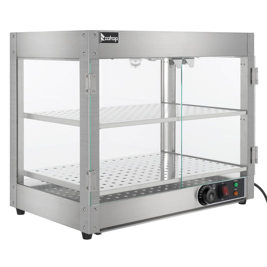 800W Two-Layer Stainless Steel Warming Cabinet with Tempered Glass – Perfect for Restaurants, Catering, and Food Service
