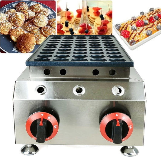 Commercial Dutch Pancake Baker Maker Waffle Maker Nonstick Electric Mini Round Waffle Maker Machine 50Pcs Temperature and Time Control 50~300℃ (B-Gas heating)