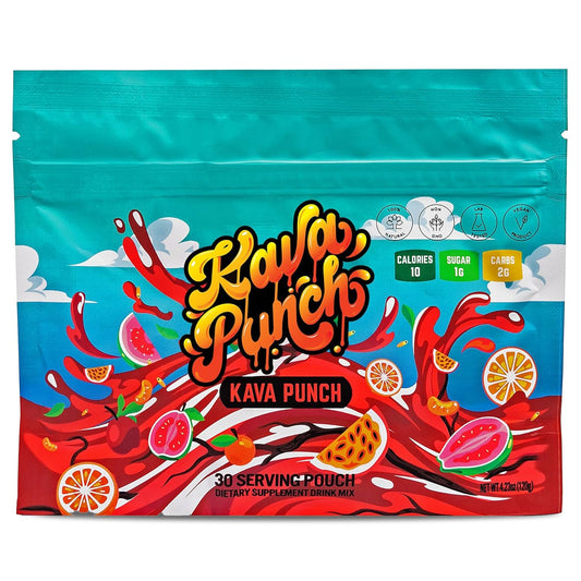 Kava Punch Relaxation Powder \u2013 30 Serving Pouch with Premium Kava Kava Extract | Daily Stress Relief Supplement | Non-Alcoholic, Low-Calorie, Healthy Drink Mix | Alcohol Alternative Beverage with Buzz
