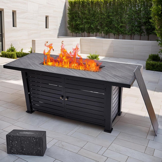 57" Fire Pit Table, 50000BTU Rectangle Propane Fire Table with Cover & Rain Cover, Sturdy Steel and Iron Fence Surface, CSA Safety Certified, Companion for Your Garden (Enlarged Version)