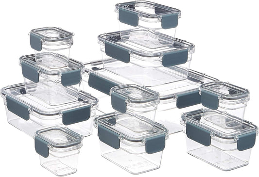 Amazon Basics Tritan Plastic Food Storage Containers - Tritan Plastic Locking, Air Tight, 11 Containers with Lids, 22 Pieces, Clear