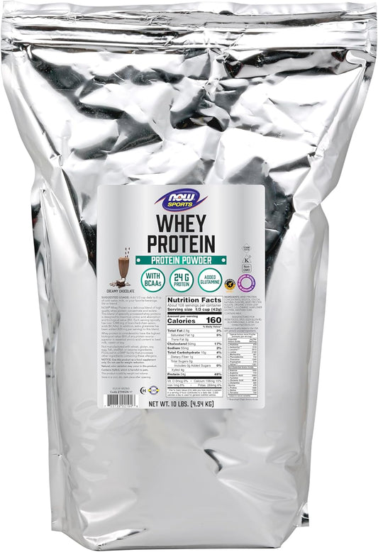 NOW Foods Sports Nutrition, Whey Protein, 24 g With BCAAs, Creamy Chocolate Powder, 10-Pound