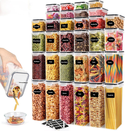 64 PCS Airtight Food Storage Containers With Lids BPA Free,6 Pack With Pouring Spout Cereal Containers Storage for Kitchen Pantry Organization and Storage,Dishwasher safe,Labels Marker