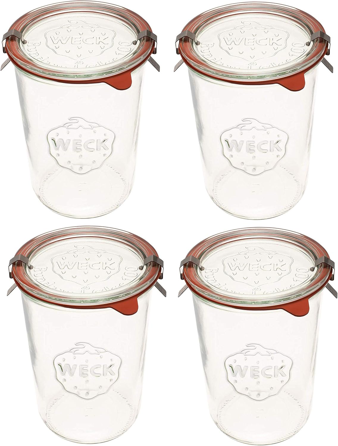 Weck Canning Jars 743-28.7 fl. oz Weck Mold Jars made of Transparent Glass Jar - Food Storage Containers with Lids Airtight - 3/4 Liter Tall Jars Set - Set of 4 Jars with Lids