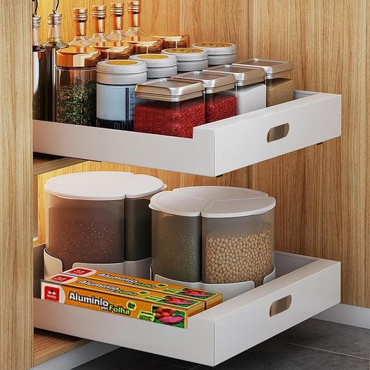 2 Pack Pull Out Drawers for Cabinets,16.9" Deep Pull Out Cabinet Organizer Adhesive Heavy Duty Carbon Steel, 10in wide Slide Out Shelves for Kitchen, Pantry and Bathroom Vanity