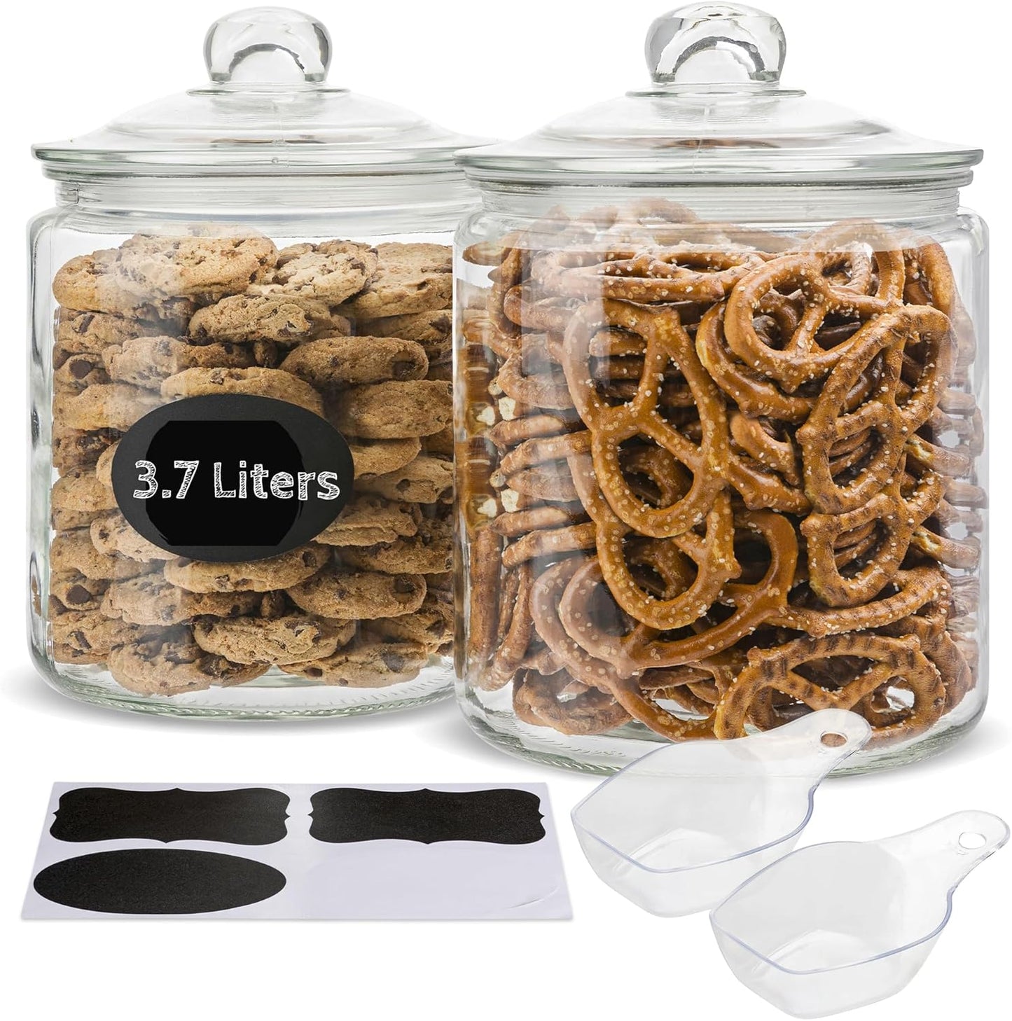 KooK Glass Kitchen Jars, Food & Cookie Storage Containers for Pantry, Bathroom Apothecary Canisters, Airtight Lids, Dishwasher Safe, with Chalk and Labels, 1 Gallon, Set of 2