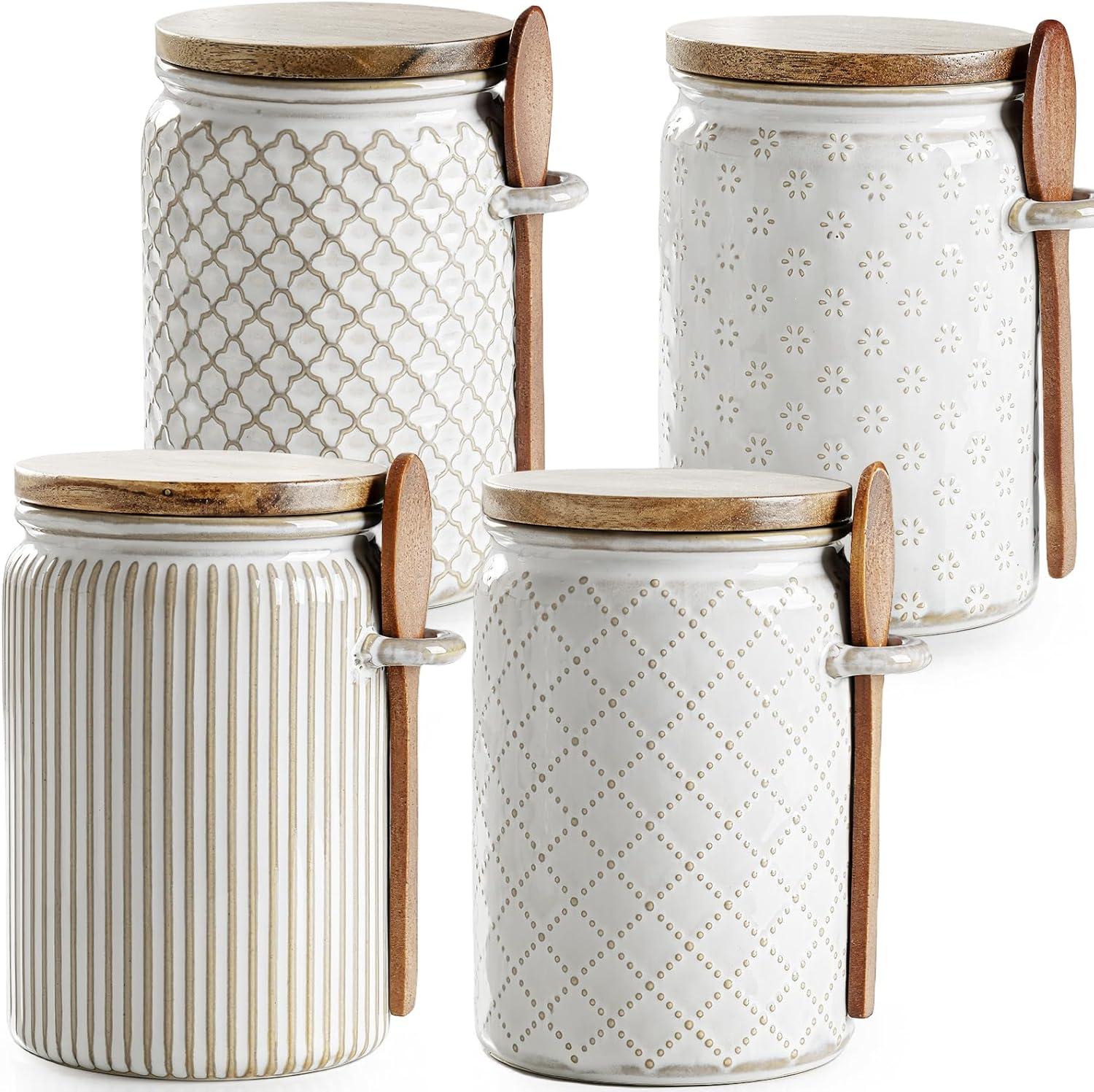 getstar Canisters Sets for the Kitchen, 20 oz Flour Sugar Storage Containers, Ceramic Kitchen Canisters for Countertop Set of 4 with Airtight Lids and Teaspoons, HAR8372
