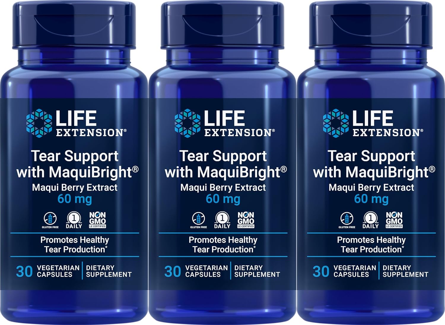 Life Extension Tear Support with MaquiBright 60 mg, 30 Vegetarian Capsules (Pack of 3)