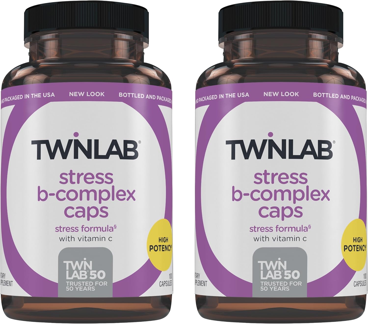 Twinlab Stress B-Complex Caps - Complete B-Complex & 1000 mg Vitamin C - Energy Support Supplement with Vitamin B12 and B6-100 Capsules (Pack of 2)