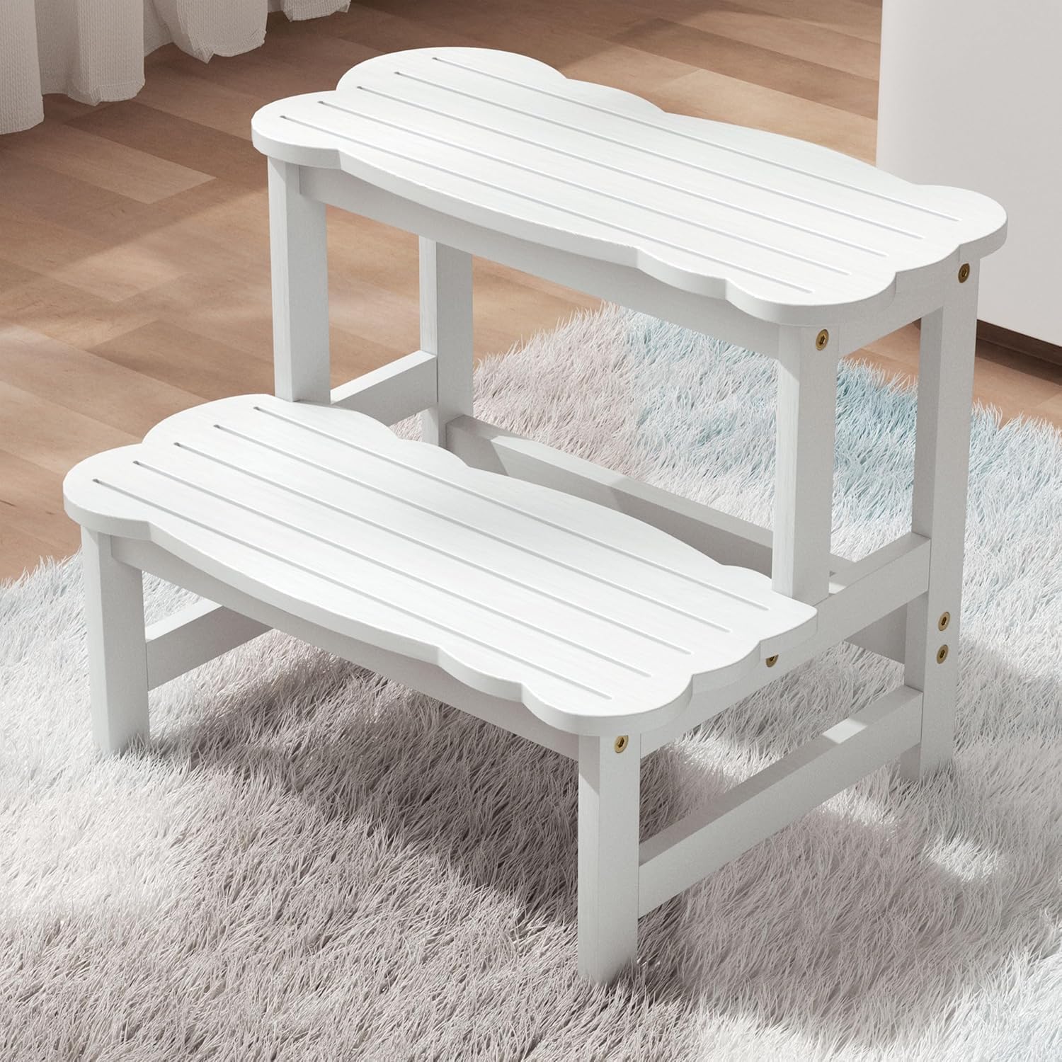 COSYLAND Step Stool for Toddlers - Two Step Stools Toddler 300 lbs Capacity with Safety Non-Slip Design, Bamboo Step Stool for Bathroom, Kitchen Dual Height Step Stools for Kids White