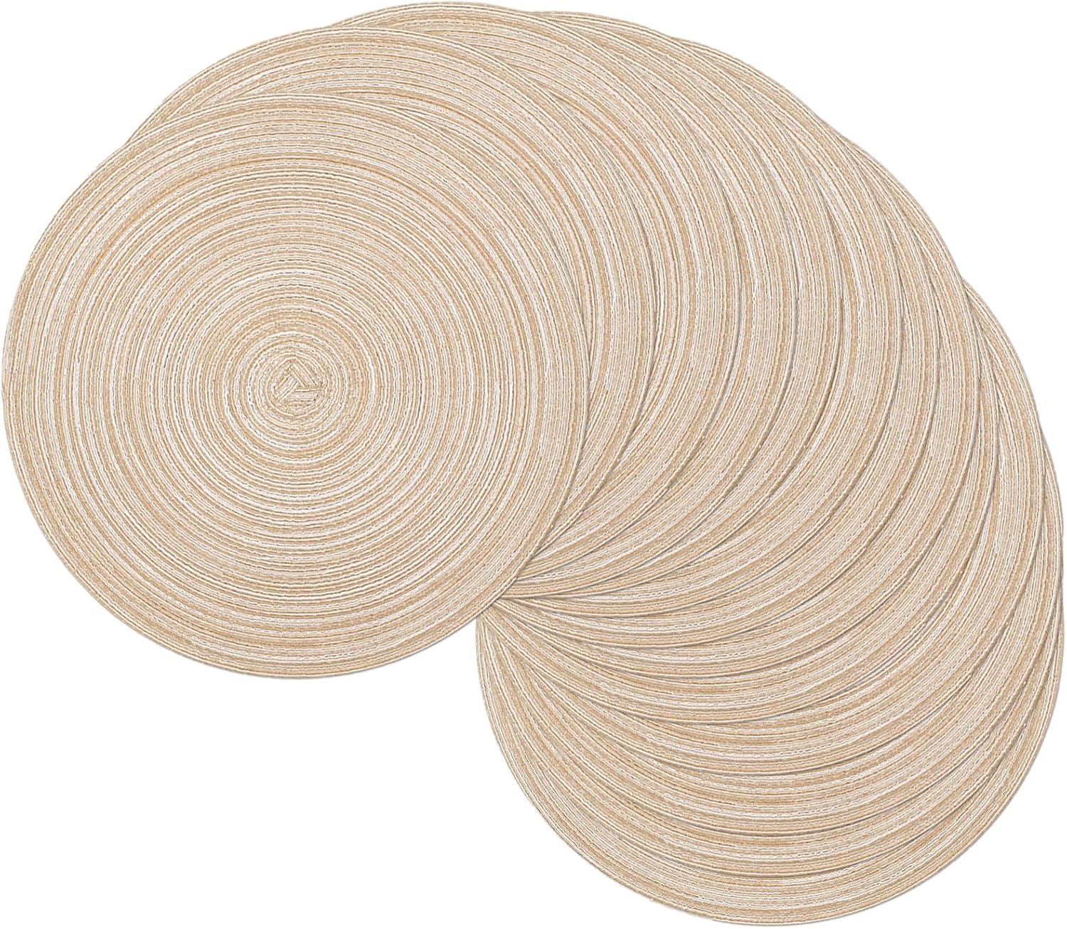 SHACOS 15 inch Beige Round Placemats Set of 12 for Dining Table Woven Braided Circle Place Mats Kitchen Placemat Washable Table Mats