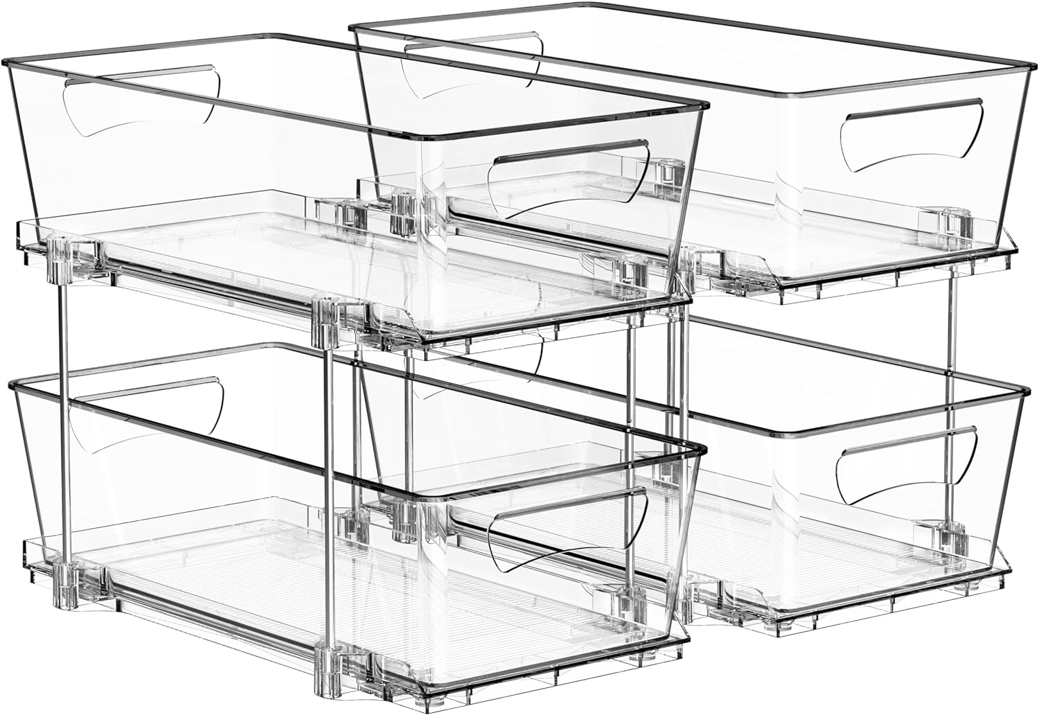 Simple Houseware 2 Tier Basket Drawer Cabinet Pull-Out Organizer, 2 Pack, Clear