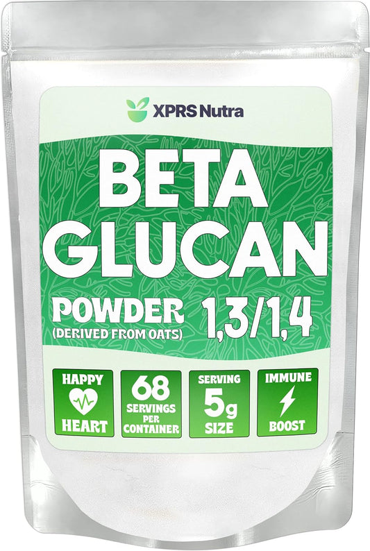 XPRS Nutra Beta Glucan Powder - Pure Unflavored Oat Beta Glucan Supplements Powder - Non GMO, Vegan Friendly 1 3 Beta Glucan - Premium Kids Beta Glucan Comprised of 100% Oat B Glucans (12 Ounce)