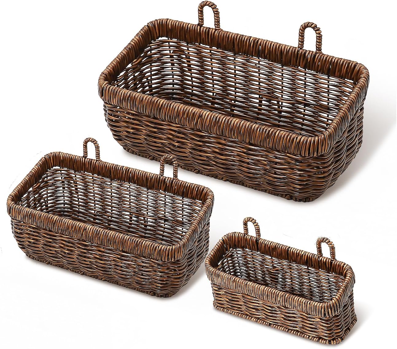 AceList Wall Hanging Basket, Boho Style Hand-Woven Hanging Storage Baskets - Set of 3, Ideal for Boho Room Decor, Kitchen, Garden, and Living Room(Brown)