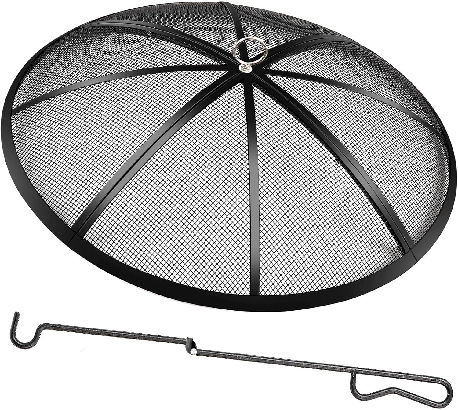 Fire Pit Spark Screen, 40 Inch Diameter Fire Pit Screen with Handle & Poker,Heavy Duty Metal Mesh Fire Pit Screen,Fire Pit Lid for Outdoor\/Beach\/RV Camping\/Backyard