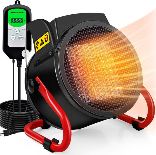 Greenhouse Heater with Thermostat, Auto Power Control with Digital Temperature Display, Fast Heating, Over Temperature Protection, Electric for Winter Plants, Grow Tent, Greenhouse, Flower Room, Patio
