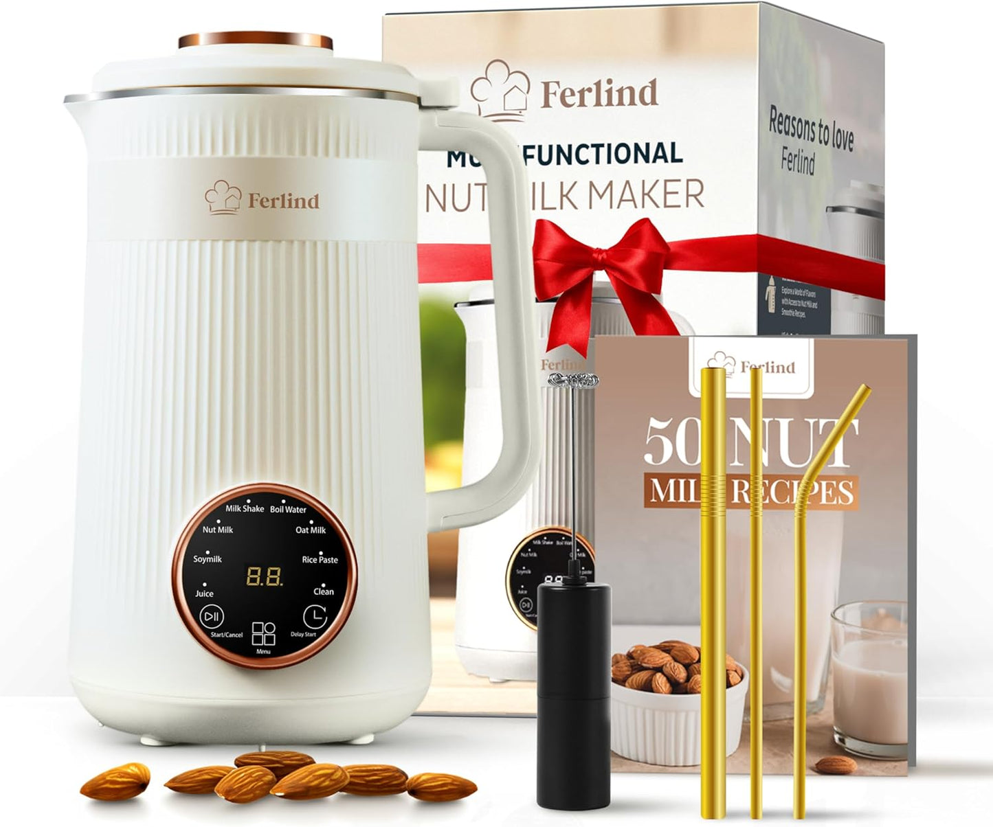 NEW 8-in-1 Nut Milk Maker for 32 oz Homemade Almond Milk, Oat Milk, Soy Milk, Coconut Dairy-Free Milk Beverages, Plant-Based Milk - Delay Start, Self-Cleaning, 50-recipe cookbook & Milk Frother