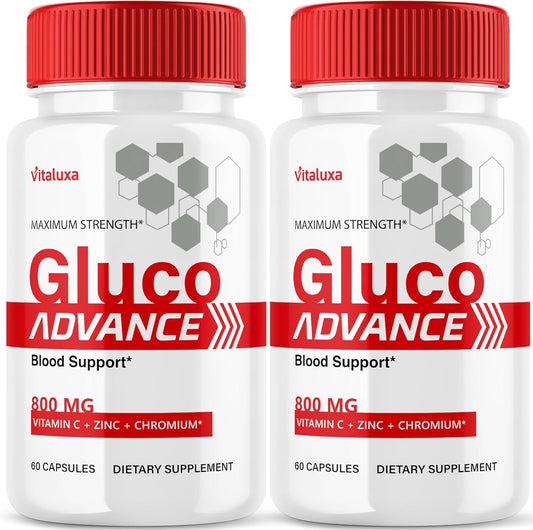 (2 Pack) Gluco Advance Capsules, Gluco Advanced Blood Support Supplement GlucoAdvance Pills for Joints, GlucoseAdvance Premium Blend Flow Balance All Natural Formula Overall Health Wellness (120 Ct)