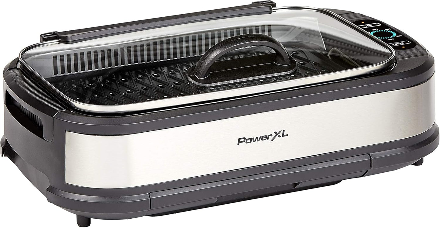 PowerXL Smokeless Grill with Tempered Glass Lid and Turbo Speed Smoke Extractor Technology. Make Tender Char-grilled Meals...