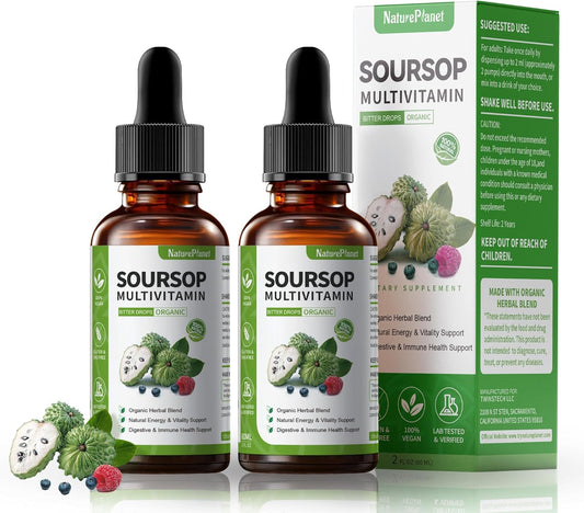 Soursop Bitters Liquid Drops with Vitamin C, D3, B6, Soursop Fruit & Leaf Extract + 10 Bitters Botanicals for Immune Support Digestive Health Antioxidant Boost丨Non-GMO Vegan 120mL\/4 Fl Oz