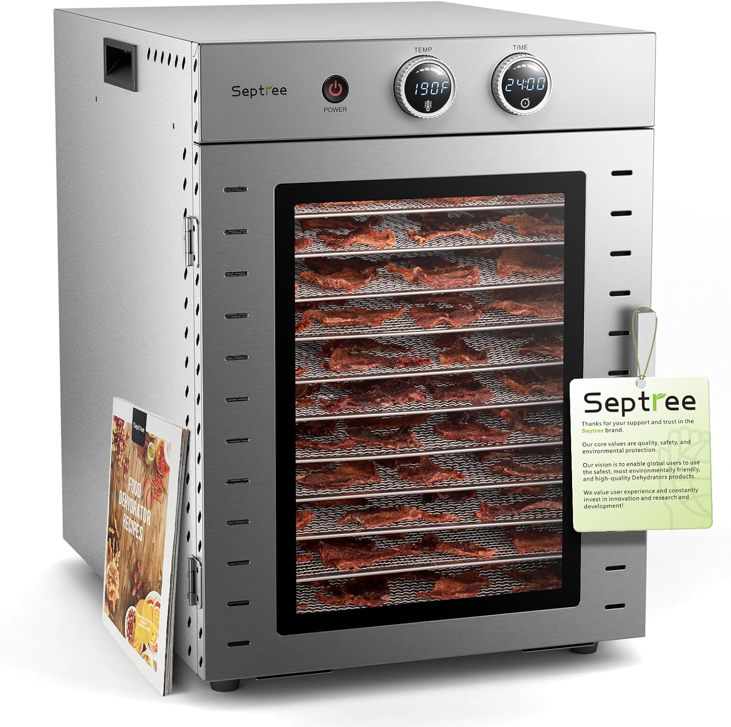 Food Dehydrators Machine with 12 Stainless Steel Trays with Timer Setting, Temperature Adjusted 70 ℉ to 194 ℉, Dryer for Herb, Fruit, Meat, Vegetables, Mushroom, Beef, for Commercial and Household