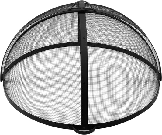Outdoor Fire Pit Spark Screen Cover Accessory, 36In Patio Round Easy-Opening Fire Mesh Screen Guard, Heavy Duty Steel Firepit Ember Lid with Hinge