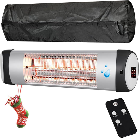Outdoor Heater for Patio, 1500W Wall-Mounted Heater, Patio Heaters for Outdoor Use, 24H Timer, Waterproof, Carbon Fiber Tube, for Backyard Gazebo Garage Black