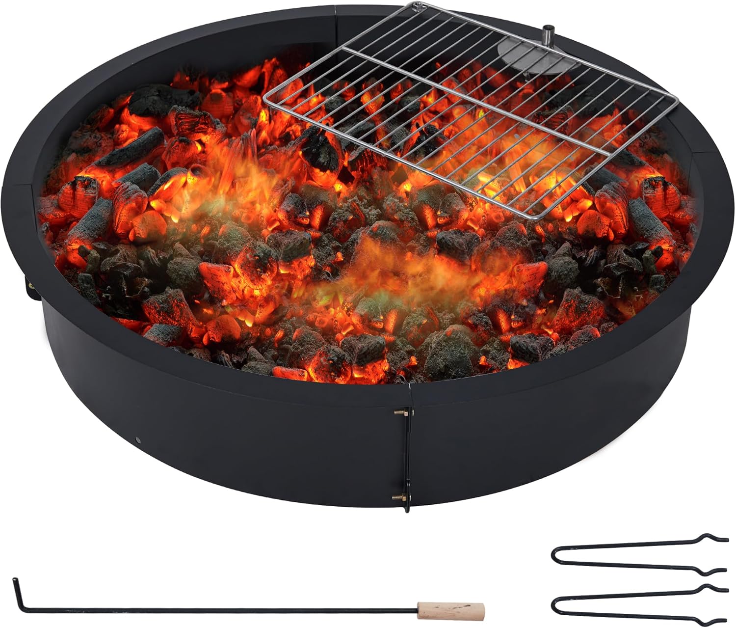 32 inch Inner Fire Pit Ring, Outdoor 2.5MM Steel Firepit Ring Large Bonfire Fire Pit Insert Round, Above In-Ground Fire Pit, Outside Wood Burning DIY for Camping Garden Patio