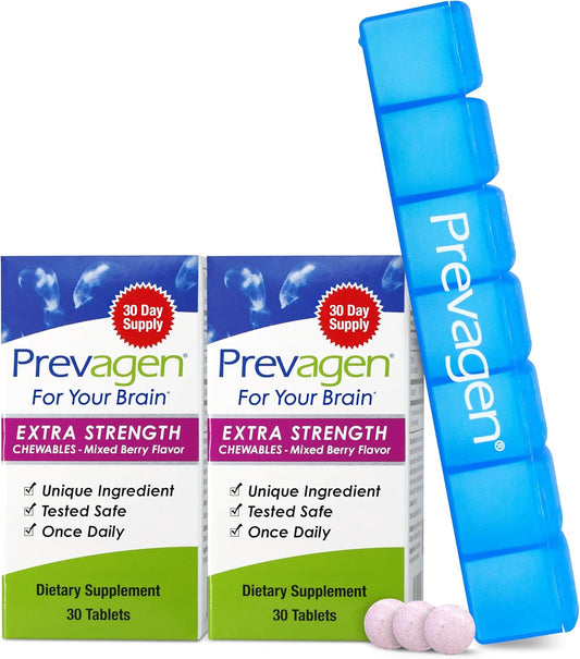 Prevagen Extra Strength Mixed Berry Chewables - 60 Tablets (2 Month Supply) | Formulated for Your Brain | 20mg of Apoaequorin Plus Vitamin D3 with 7-Day Pill Minder