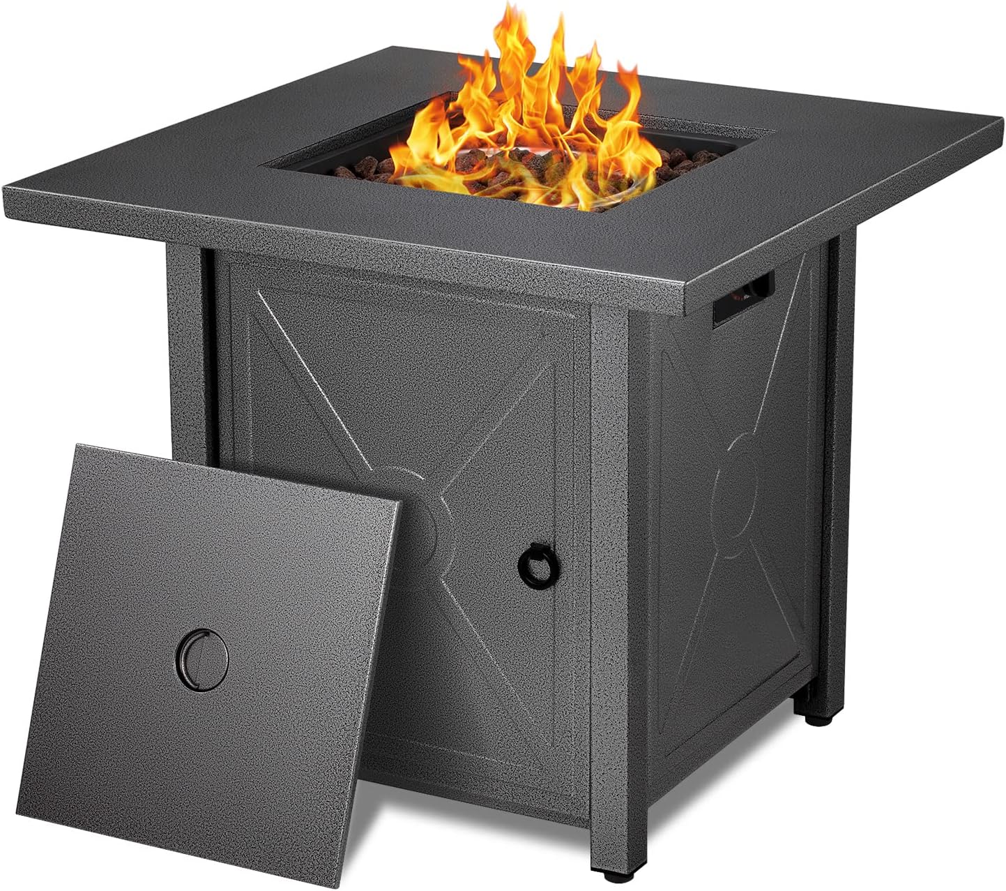 Havato 28" Propane Fire Pit Table, 40,000 BTU Gas Fire Pit Table with Safe Lid,Auto-Ignition, with Lava Rocks, Steel Fire Pit Bowl, Protective Cover, Outdoor Fireplace for Outside Backyard Garden