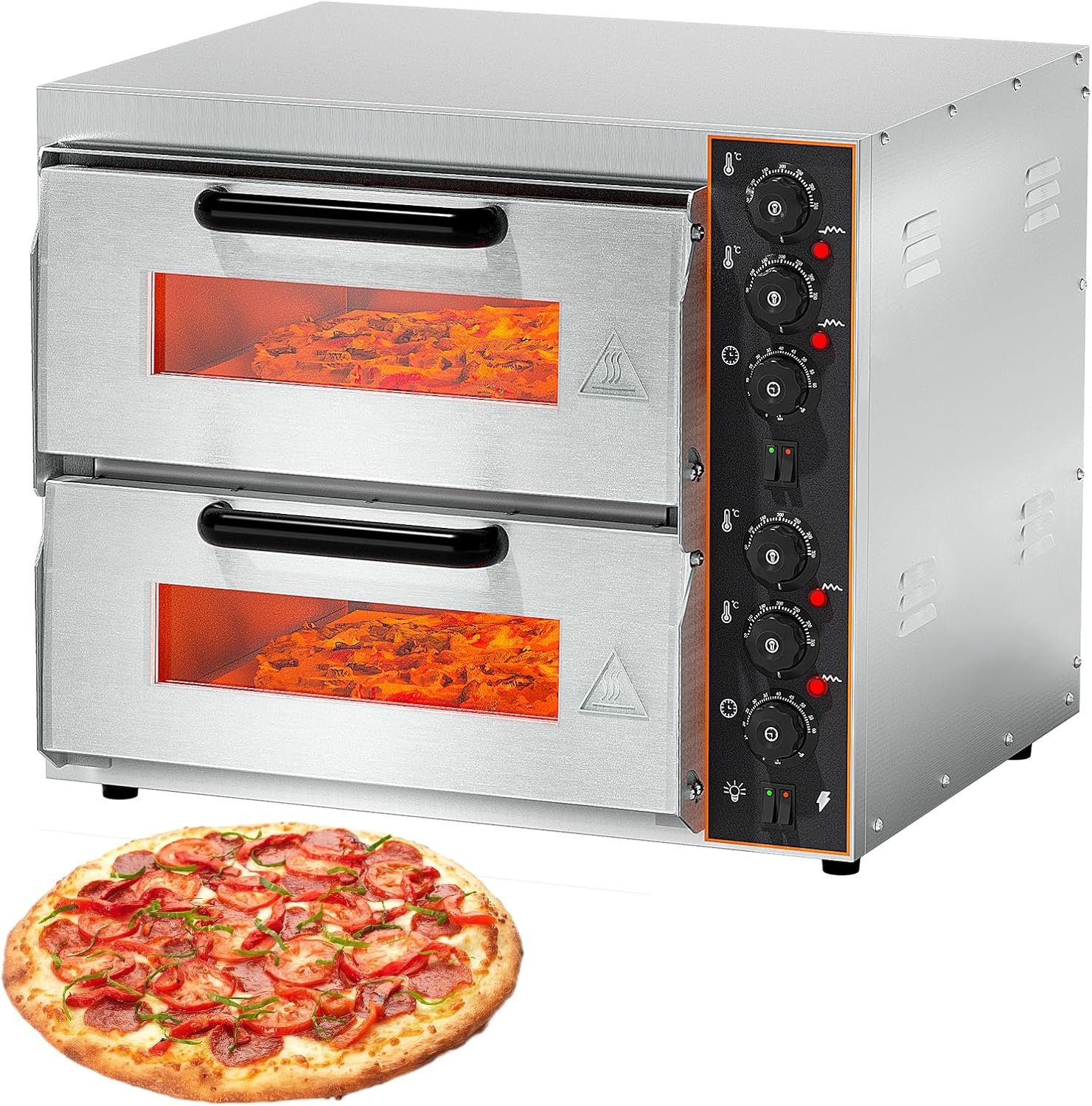 Shikha Commercial Countertop Pizza Oven 16 inch, Double-Layer Electric Pizza Maker Machine with Stone, Timer Stainless Steel Pizza Cooker for Restaurant Home use 110V