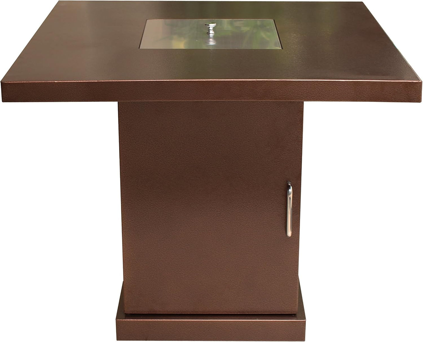 Hiland GSF-PR-PC Propane Fire Pit, 42,000 BTU, Stainless Steel Lid w/Fire Glass, Square, Hammered Bronze