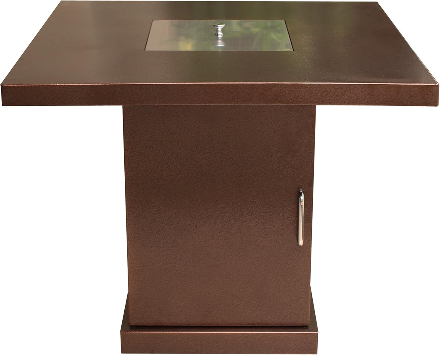 Hiland GSF-PR-PC Propane Fire Pit, 42,000 BTU, Stainless Steel Lid w/Fire Glass, Square, Hammered Bronze