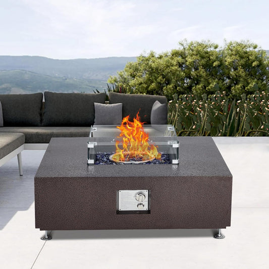 36 Inch Fire Pit Table 50,000 BTU, Dual-Use Rectangular Outdoor Heater with Wind Guard & Waterproof Cover, Convertible to Dining Table for Patio Deck Garden, Propane Gas Firepit