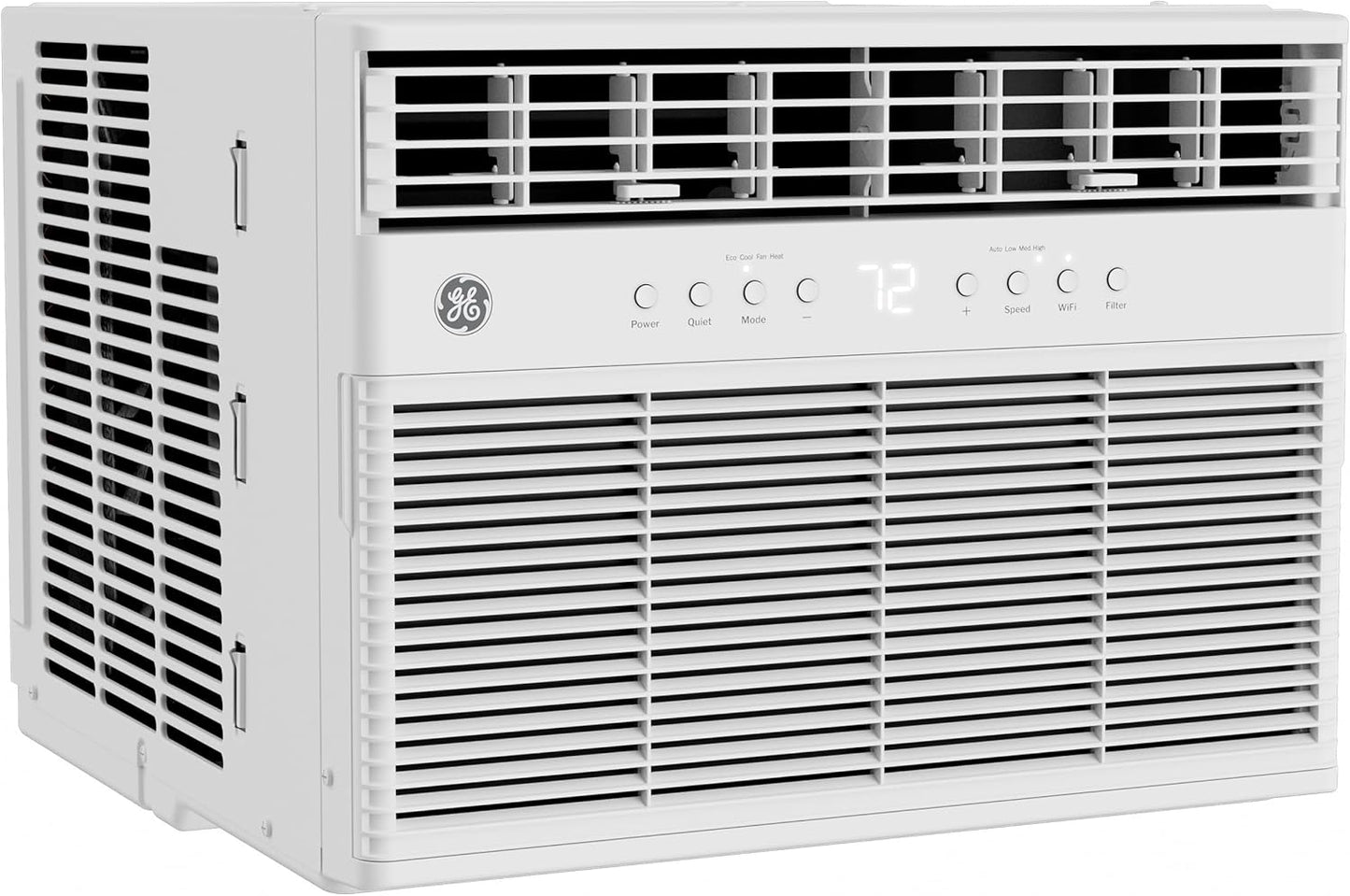 GE 8,000 BTU Smart Heat\/Cool with Heat Pump Electronic Window Air Conditioner for Medium Rooms up to 350 sq. ft., Perfect for Bedroom or Living Room, Remote Control, Easy Install Kit Included, White