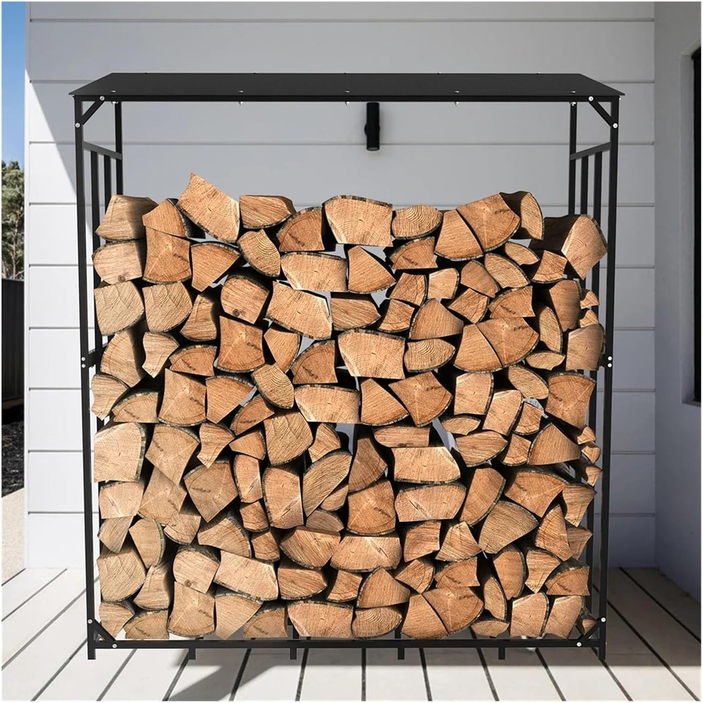 Fnacuody Firewood storage rack Outdoor 70-inch Metal Stand Firewood Rack Garden Storage Shed with Waterproof Roof Indoor Wood Pile Organizer