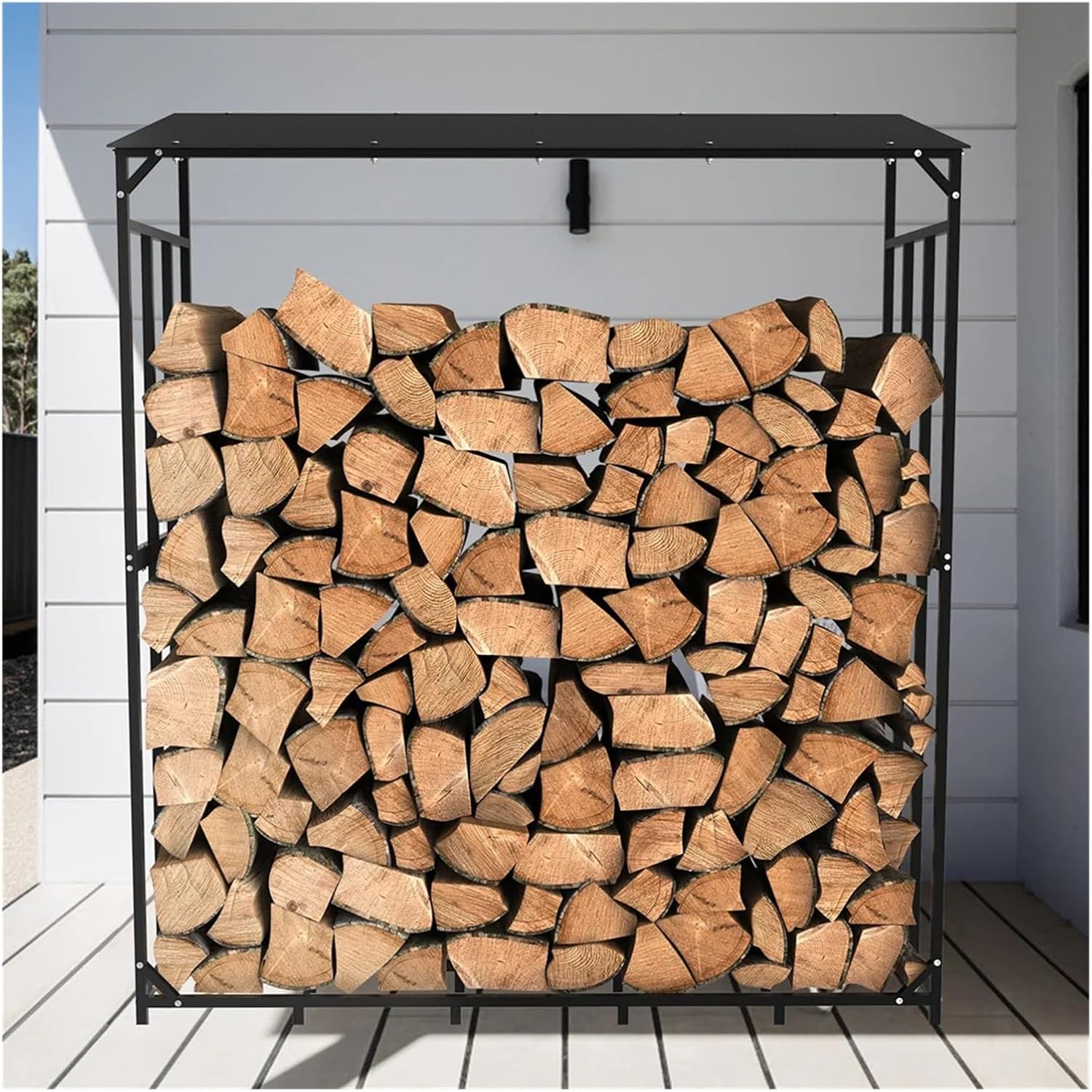 Fnacuody Firewood storage rack Outdoor 70-inch Metal Stand Firewood Rack Garden Storage Shed with Waterproof Roof Indoor Wood Pile Organizer