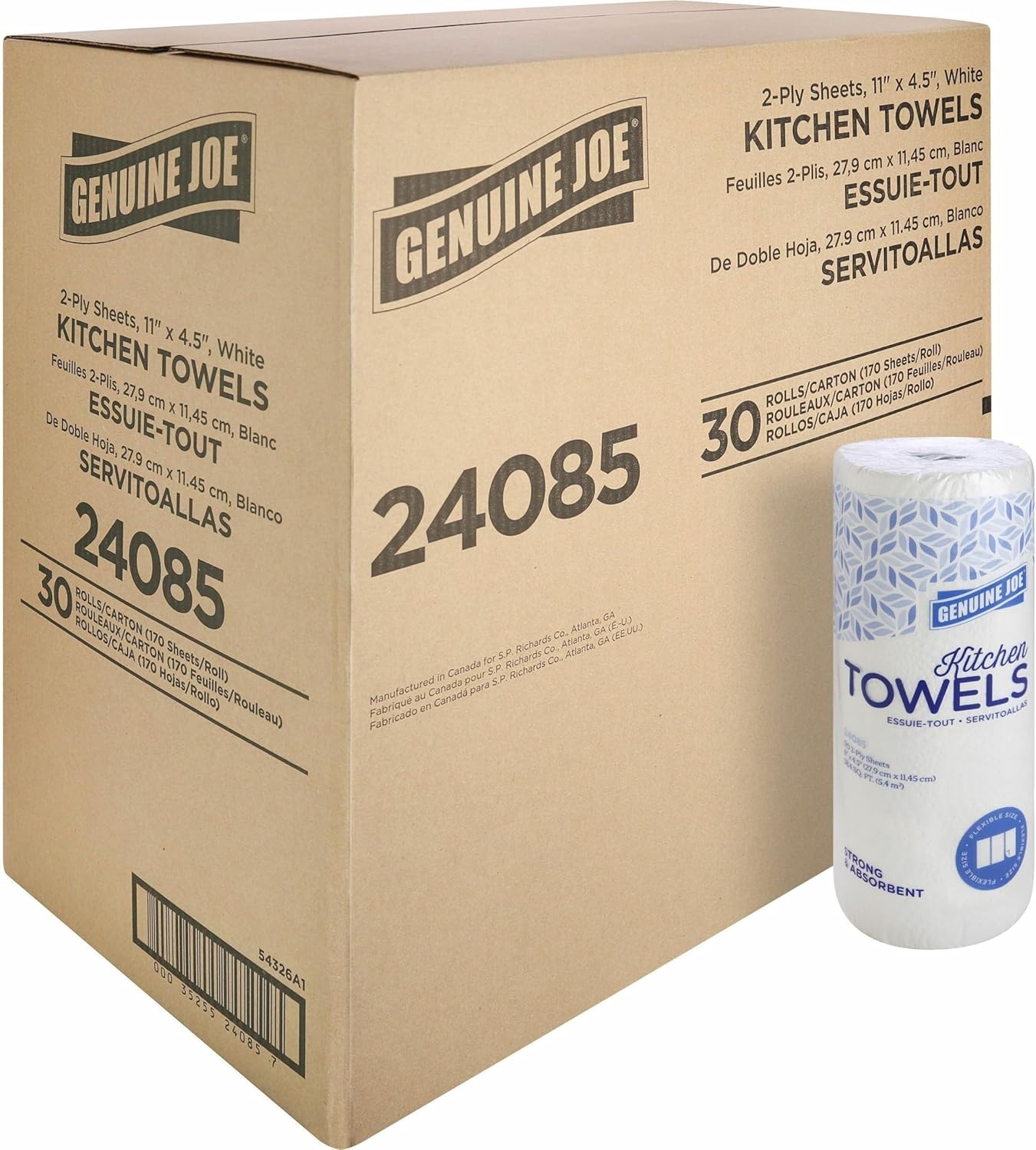 Genuine Joe Kitchen Paper Towels,11" x 4.5", 2-Ply, 170 Sheets\/Roll, 30 Count