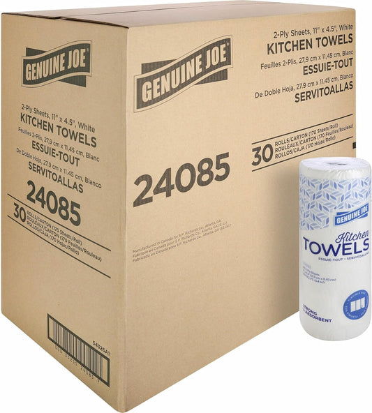 Genuine Joe Kitchen Paper Towels,11" x 4.5", 2-Ply, 170 Sheets\/Roll, 30 Count