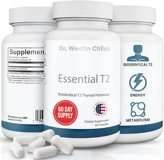 Dr. Westin Childs Essential T2 - T2 Thyroid Support Supplement with Bio-Identical 3,5 Diiodo-l-thyronine for Hypothyroidism, Hashimoto's, Thyroidectomy & Rai, Non GMO, 60 Day Supply