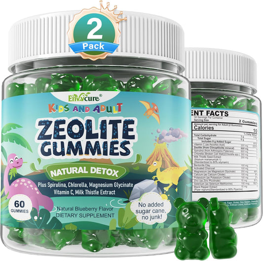 Zeolite Detox for kids & Adult-Sugar Free Zeolite Detox Gummies with Spirulina, Chlorella, Milk Thistle, Magnesium Glycinate, Calcium Citrate for Energy, Focus, Digestive, Immune, Antioxidant - 120Cts