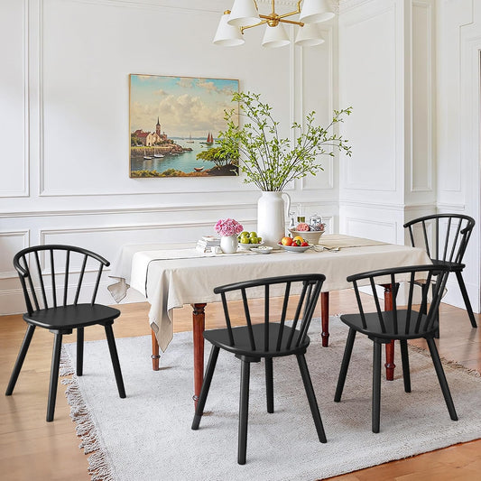 LUE BONA Black Dining Chairs Set of 4, Farmhouse Wood Dining Chairs with Semicircular Backrest, Spindle Dining Chair for Kitchen and Dining Room, 18 Inch