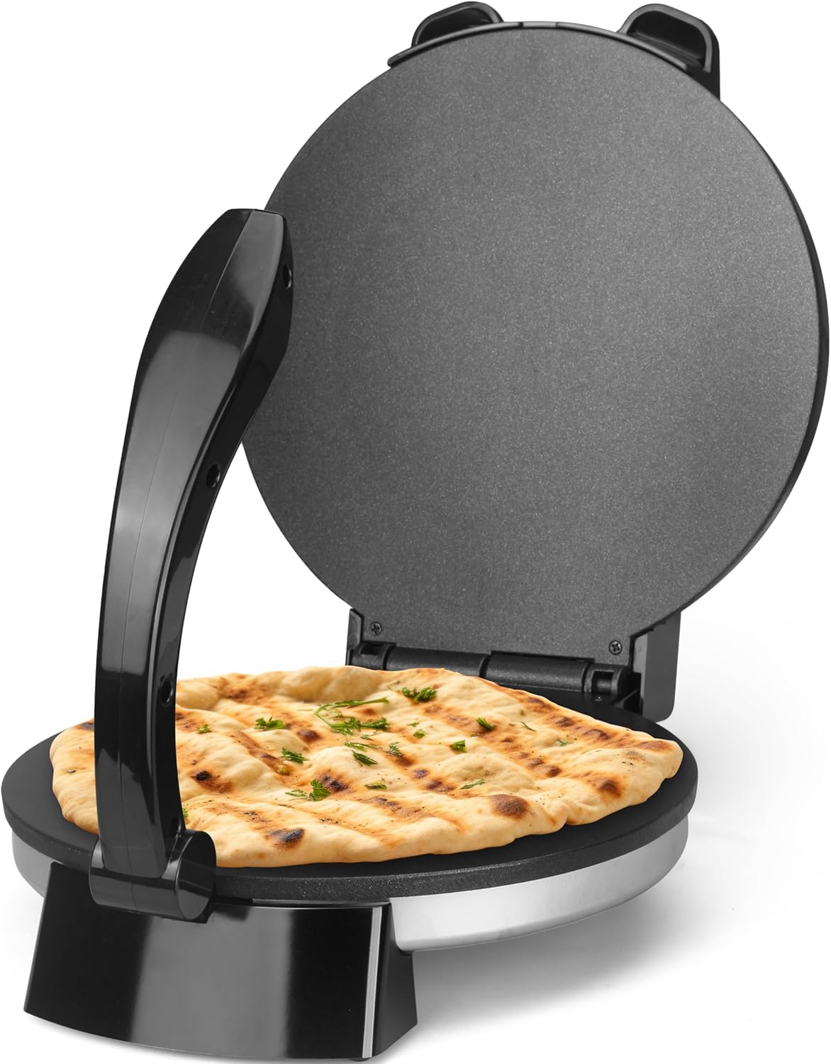 Party Dessert 10 inch Electric Tortilla Press Maker, Roti Maker, Stainless Steel Housing, Non Stick Cooking Surface, Temperature Adjustable