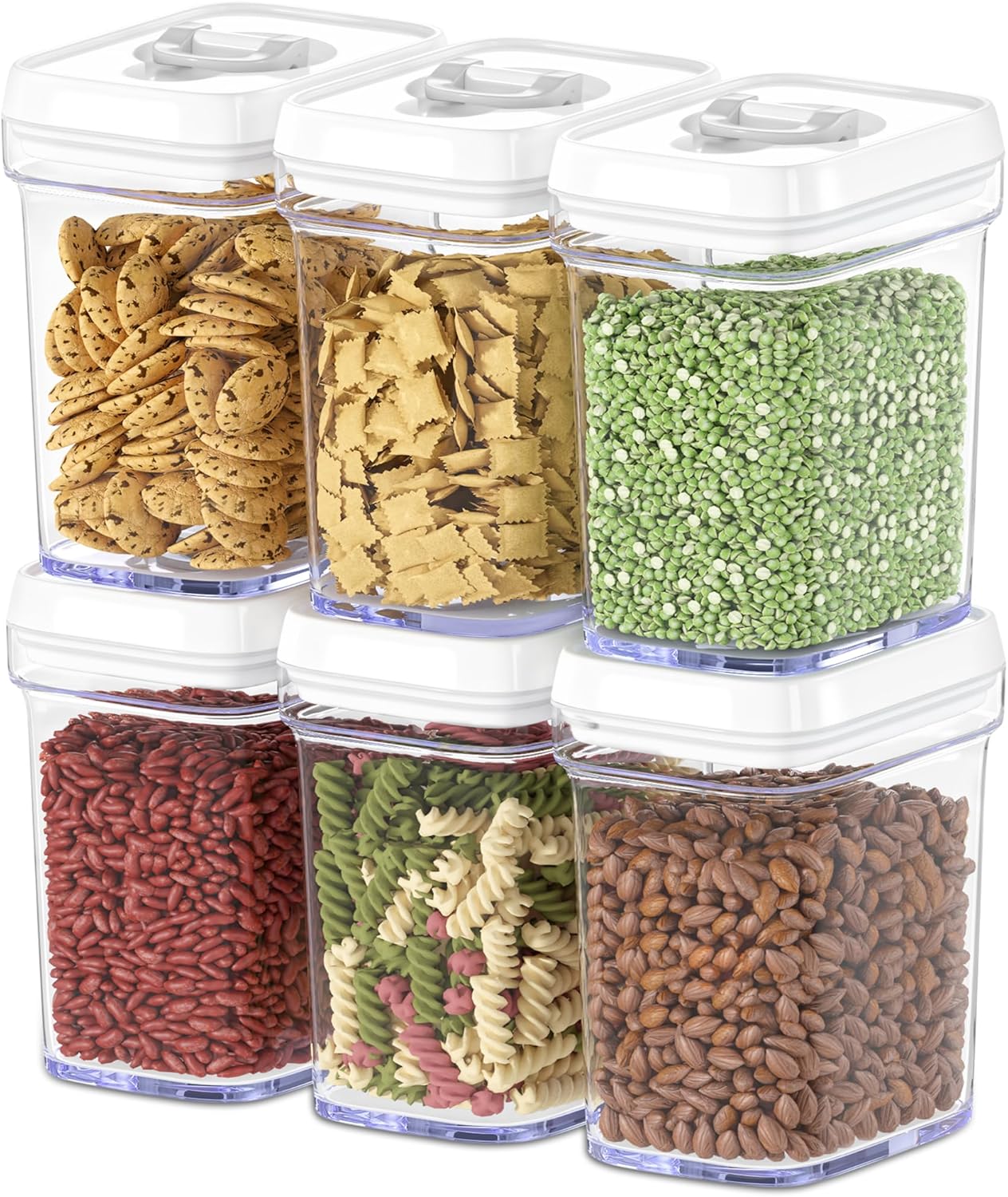 DWËLLZA KITCHEN Airtight Food Storage Containers for Pantry With White Lids \u2013 6 Pack - Clear Air Tight Kitchen Containers Pantry Organization and Storage - BPA-Free Plastic - Keeps Food Fresh & Dry