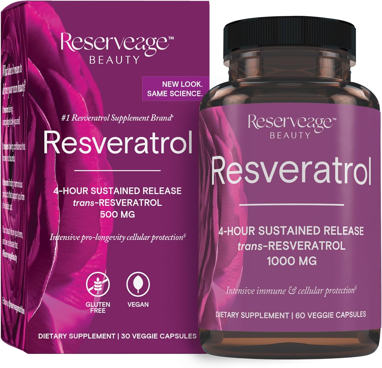 Reserveage Beauty, Resveratrol 1000 mg, Antioxidant Supplement for Heart Health and Immune Support, Supports Healthy Aging and Immune System, Paleo, Keto, 60 Capsules