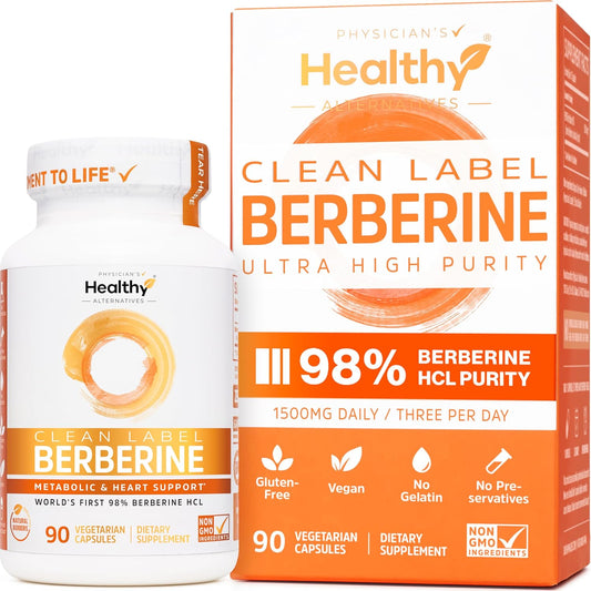 Clean Label Berberine 98% HCl - Highest Purity in USA | 90 Patented Plantcaps® Berberine Supplement for Metabolic & Heart Support | Gluten-Free, Stearate-Free, Non-GMO | Triple-Tested, Made in USA