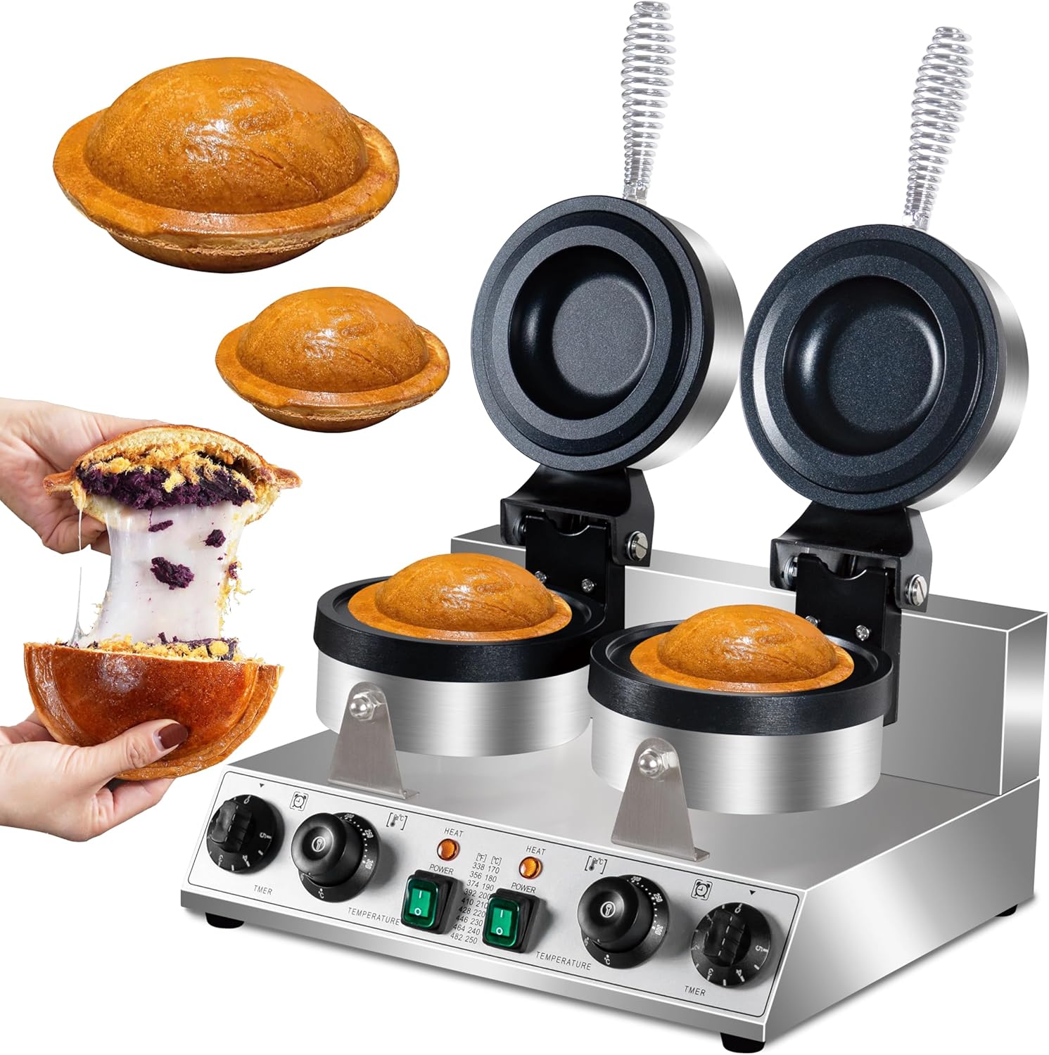 Ice Cream Burger Maker, double UFO Burger Maker, Ice Cream Filling Waffle Maker, Hamburger Waffle Maker Sandwich Press Non-stick Panini press waffle machine 2600W Gelato Panini Press machine