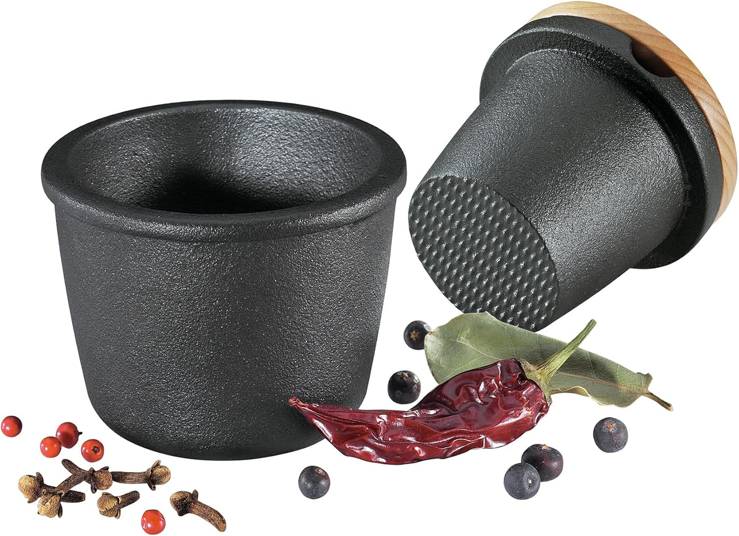Zassenhaus Cast Iron Spice Grinder Set with Beech Wood Lid, Spice Mill, Herb and Seed Grinder, 3 Inches (Black)