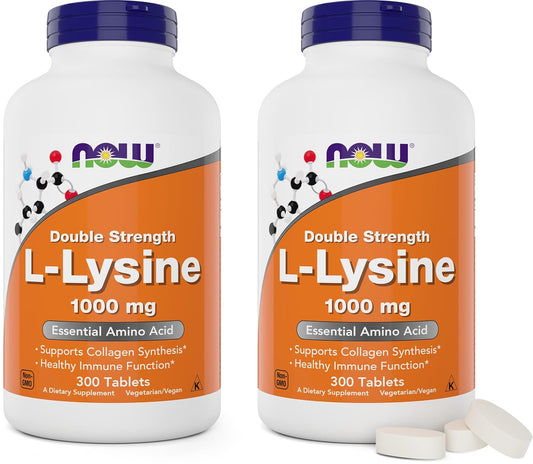 NOW Foods L-Lysine 1000mg - Double Strength - 300 Tablets (Pack of 2) - Non-GMO Amino Acid Supplement (Llysine Hydrochloride)- 1000 mg Tabs - Vegan\/Vegetarian